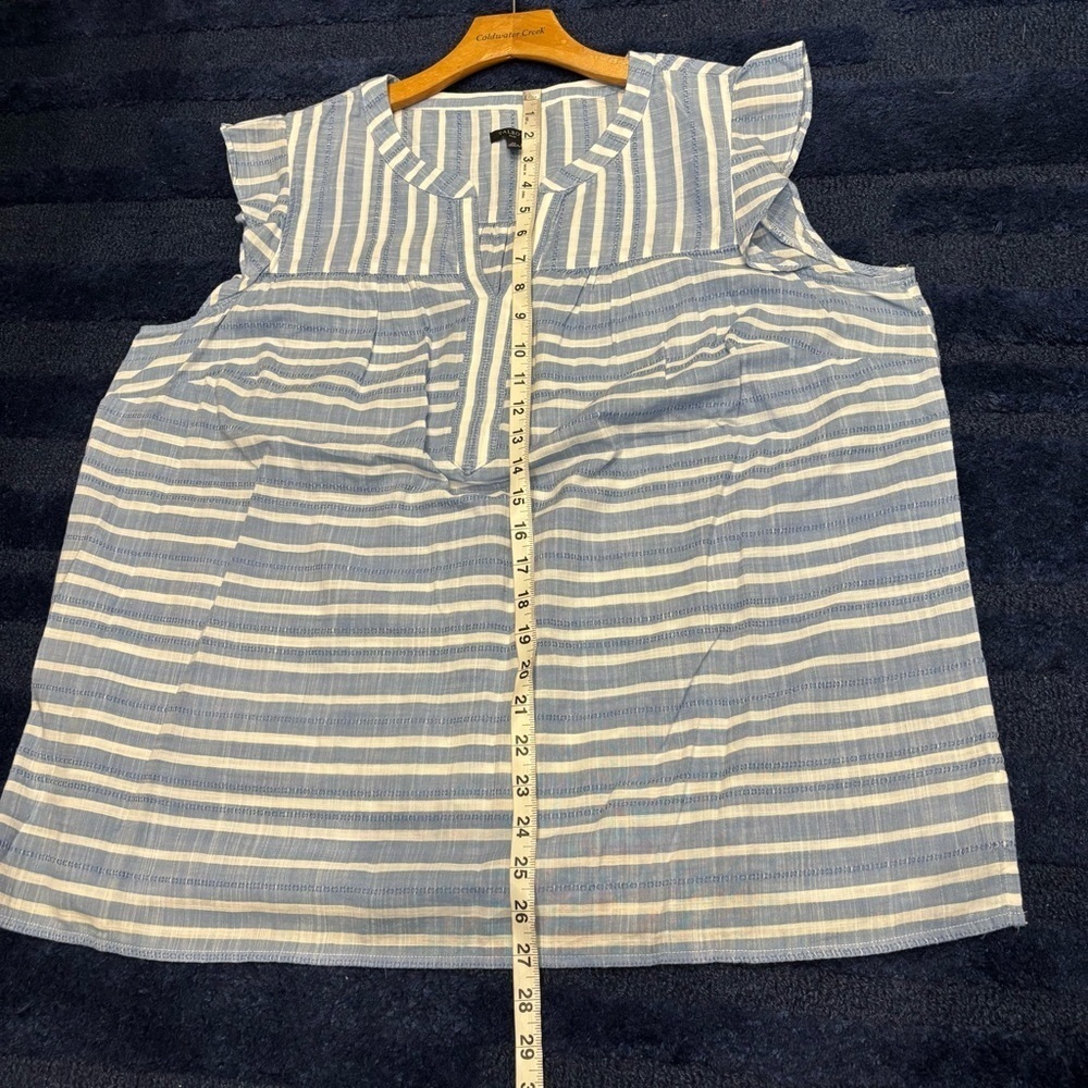 NWOT Talbots Plus 2X Shell Top Ruffle Trim Sleeveless Blouse Blue White Stiped - Picture 10 of 11